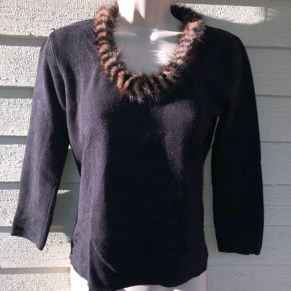 COLOR WORKS 3/4 sl 70% rayon sweater/real fur coll